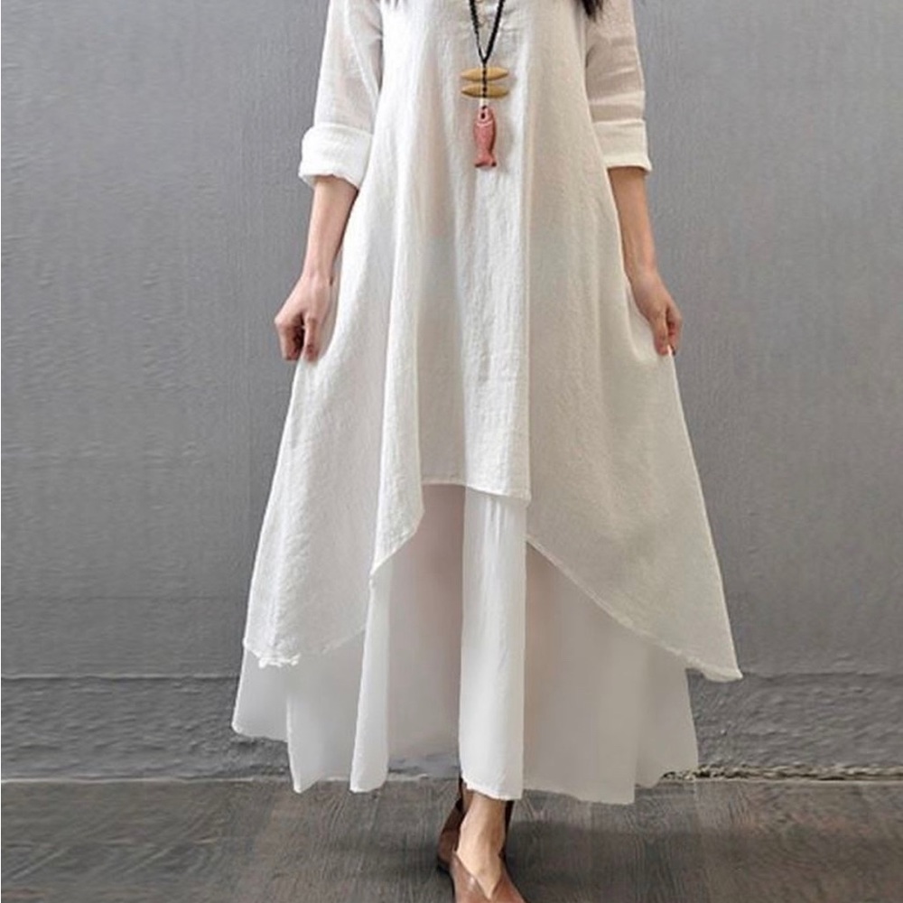 “Depending On The Horizon” Women’s Layered Asymmetrical White Dress     Sz 6 NWT